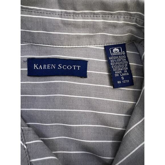 VTG Karen Scott Womens Button Up Shirt Embroidery Gardencore Stripped Gray Sz S - Picture 12 of 14